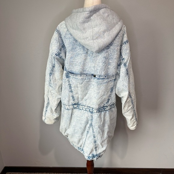 Vintage Acid Wash Denim Parka Jacket with Attached Hoodie | Size L - Picture 4 of 15